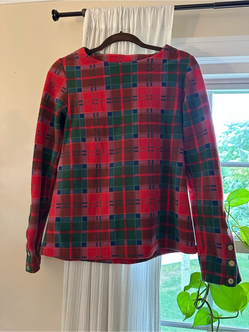 Dudley Stephens Tartan Pullover with Gold Button Accents